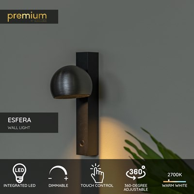 Lucide ESFERA - Wall light - LED Dim. - 1x9W 2700K - Grey iron | Premium